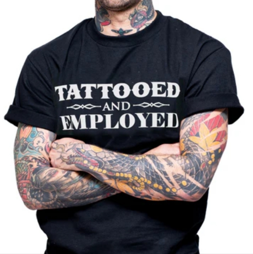 STEADFAST BRAND tattooed and employed t-shirt XL black+white short sleeve tee